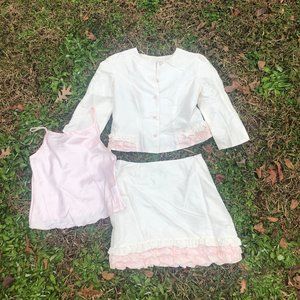 Silk Pink/Cream Skirt Set